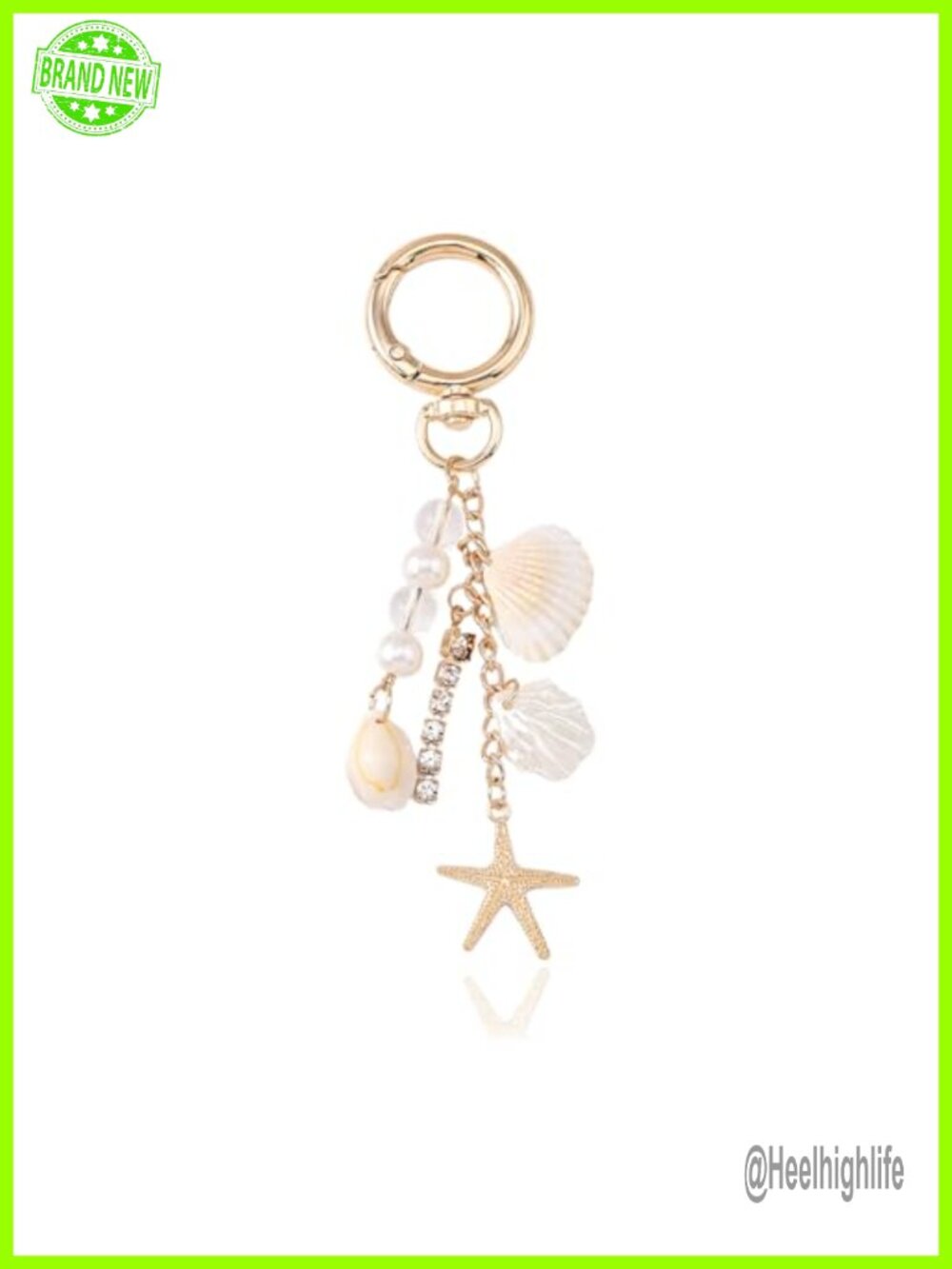 Gold Starfish Seashell Beach Keychain Coastal Bag Charm Women Purse Accessory